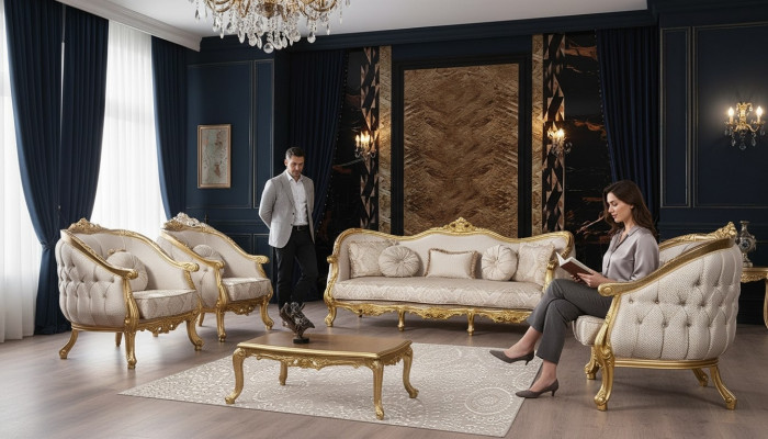 Barock Sofa Garnitur 3+1+1 Sëtzer Chesterfield Sofa Sofasen Sessell Sëtz Garnitur