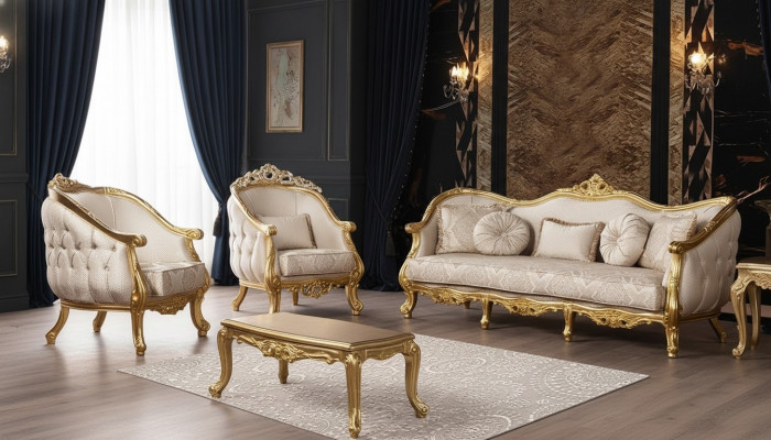 Barock Sofa Garnitur 3+1+1 Sëtzer Chesterfield Sofa Sofasen Sessell Sëtz Garnitur