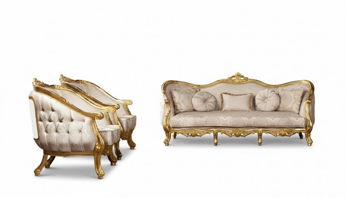 Barock Sofa Garnitur 3+1+1 Sëtzer Chesterfield Sofa Sofasen Sessell Sëtz Garnitur