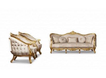 Barock Sofa Garnitur 3+1+1 Sëtzer Chesterfield Sofa Sofasen Sessell Sëtz Garnitur