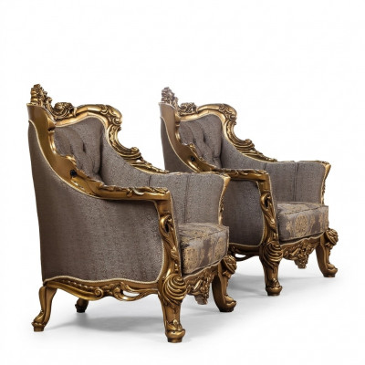 Eeen luxuriéise klassesche Oueresessel a donkelgréng mat gëllenen Barockdesign vu Chesterfield