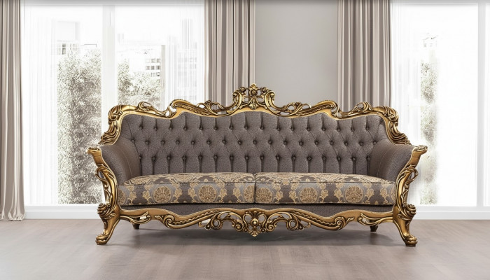 Drësaisel Sofa 3 Sëtzer Dräibettsofa Sofa Sofen Fauteuil Sëtz Stëff Stil Barock