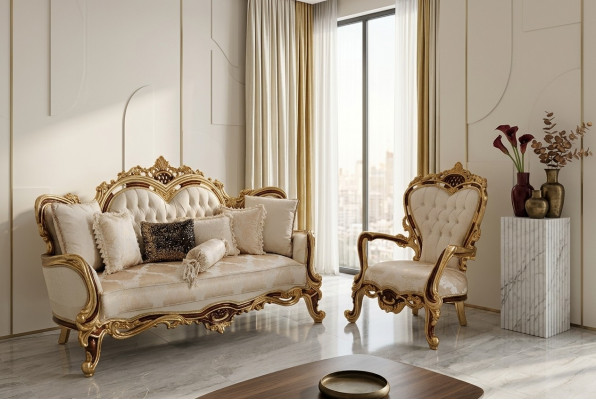 Sofagarnitur 3+1 Sëtz Sofa Couch Fauteuil Luxus Garnitur Stoff Grupp Barock