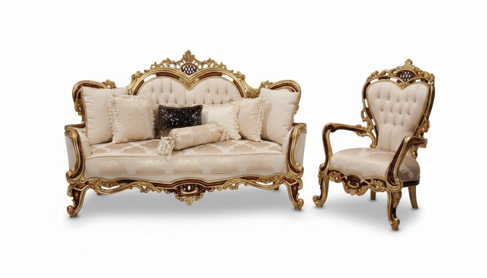 Sofagarnitur 3+1 Sëtz Sofa Couch Fauteuil Luxus Garnitur Stoff Grupp Barock