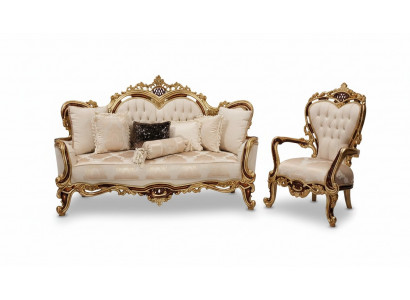 Sofagarnitur 3+1 Sëtz Sofa Couch Fauteuil Luxus Garnitur Stoff Grupp Barock