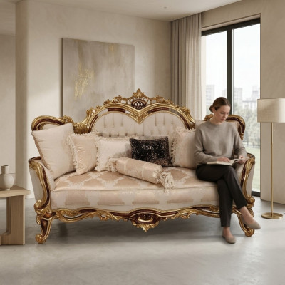 Sofa 3 Sëtzer Drësëtzer Sofa Sofas Klassesch Miwwelen Sëtz Stoff Stil Barock