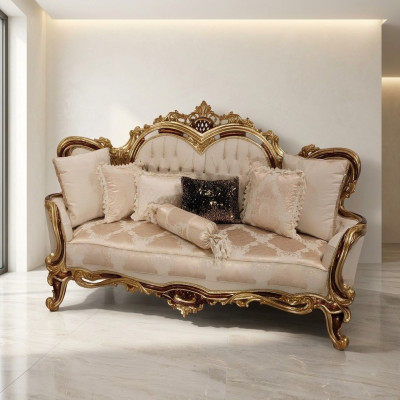 Sofa 3 Sëtzer Drësëtzer Sofa Sofas Klassesch Miwwelen Sëtz Stoff Stil Barock