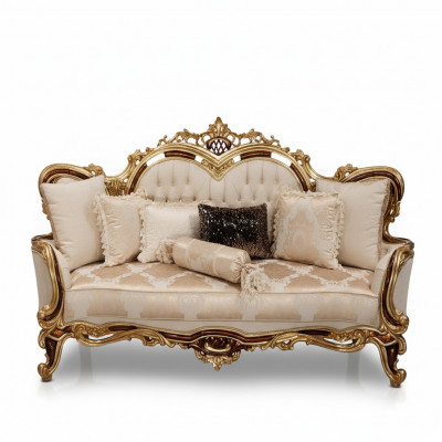 Sofa 3 Sëtzer Drësëtzer Sofa Sofas Klassesch Miwwelen Sëtz Stoff Stil Barock