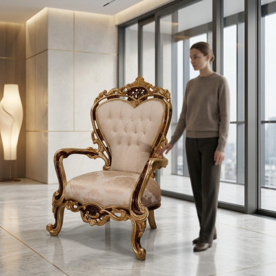 Ohrensessel Sëtz Luxus Design Polstersofa Couch Chesterfield Textil Gold Nei