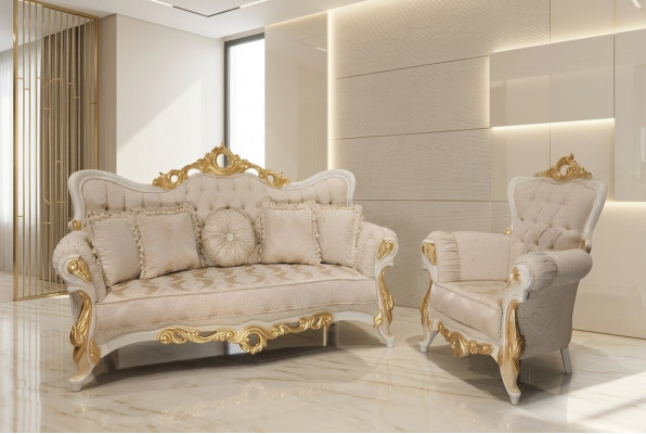 Luxus Grupp Sofa Garnitur 3+1 Sëtzer Garnitur Stoff Sofa Sofas Fauteuil Barock Nei