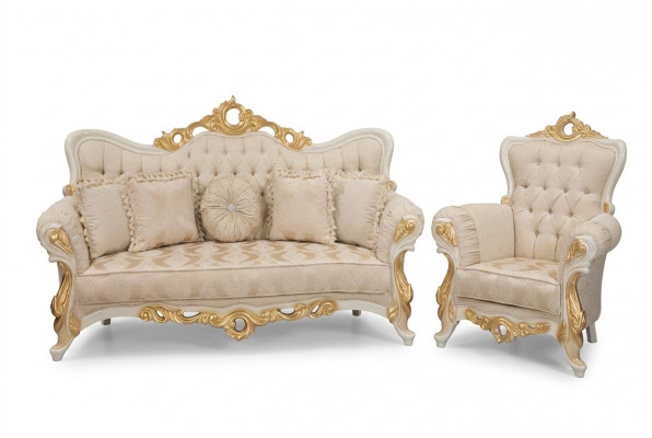 Luxus Grupp Sofa Garnitur 3+1 Sëtzer Garnitur Stoff Sofa Sofas Fauteuil Barock Nei