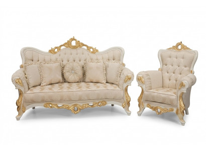Luxus Grupp Sofa Garnitur 3+1 Sëtzer Garnitur Stoff Sofa Sofas Fauteuil Barock Nei