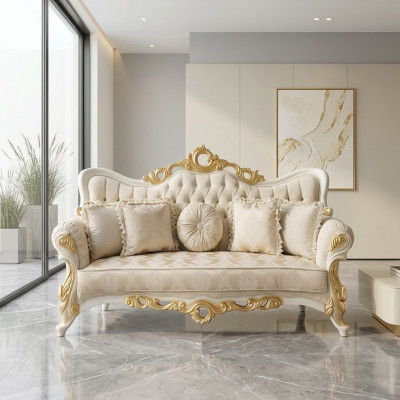Dreiplazssofa 3 Sëtzer Barock Rokoko Sofa Sofae Couch Stoff Stil Barock Sëtz