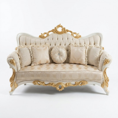 Dreiplazssofa 3 Sëtzer Barock Rokoko Sofa Sofae Couch Stoff Stil Barock Sëtz