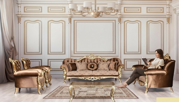 Sofagarnitur 3+3+1+1 Sëtzer Dësch Sofa Sofanen Fotell Luxus Garnitur Set 5 Deeler