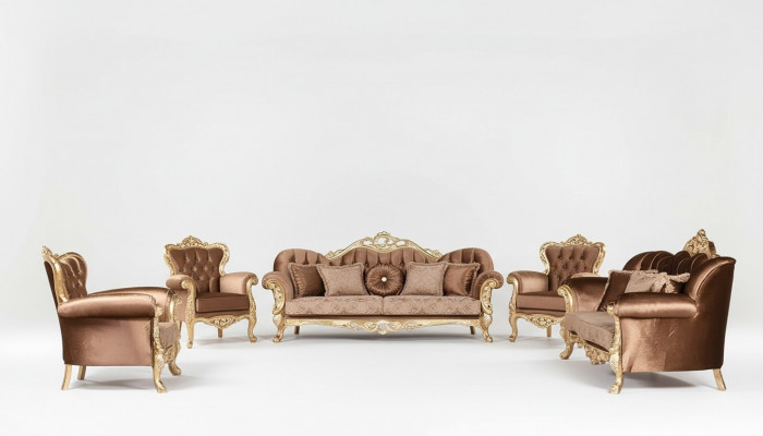 Sofagarnitur 3+3+1+1 Sëtzer Dësch Sofa Sofanen Fotell Luxus Garnitur Set 5 Deeler