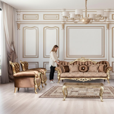 Sofagarnitur 3+1+1 Sëtzer Luxus Garnitur Sofa Sofaen Fautteuil Set Barock Wunnzëmmer