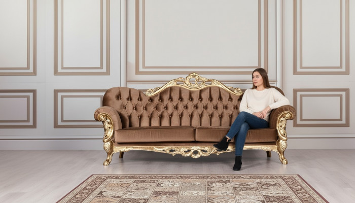 Luxus Dräisëtzer Canapé 3 Sëtzer Barock Rokoko Canapé Canapéën Fauteuil Stoff Stil Miwwelen