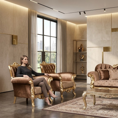 Ohrensessel Sëtz Barockdesign Polstersofa Canapé Chesterfield Textil Sëtz Nei