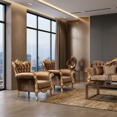 Ohrensessel Sëtz Barockdesign Polstersofa Canapé Chesterfield Textil Sëtz Nei