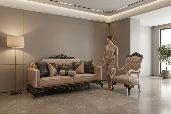 Luxus Garnitur Set Sofagarnitur 3+1 Sëtzer Sofa Sofas Fotell Stoff 2tlg. Sets