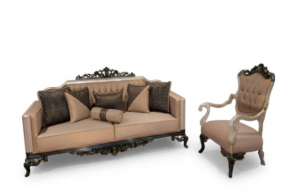 3-Sëtz Sofa Drësëtz Barock Rokoko Sofa Sofen Fautteuil Stoff Couch Miwwelen Nei