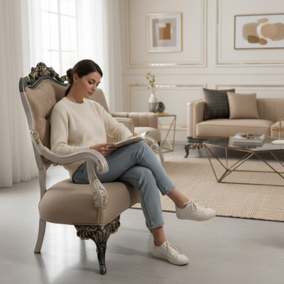Sëtz Oueressel Design Polstersofa Canapé Textil Barock Wunnzëmmer Stoff Sëtz