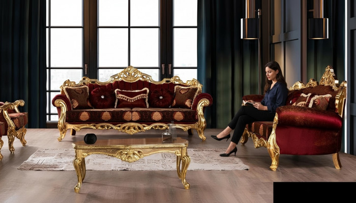 Sofagarnitur 3+3 Sëtzer Luxus Set Dräisëtzer Garnitur Sofaen Stoff Barock Grupp