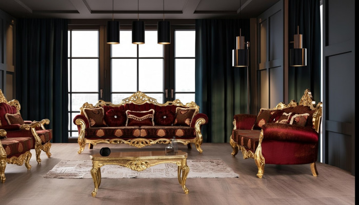 Sofagarnitur 3+3 Sëtzer Luxus Set Dräisëtzer Garnitur Sofaen Stoff Barock Grupp