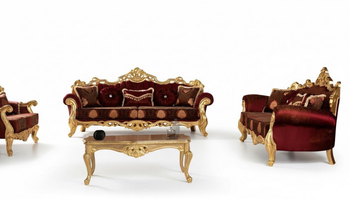 Sofagarnitur 3+3 Sëtzer Luxus Set Dräisëtzer Garnitur Sofaen Stoff Barock Grupp