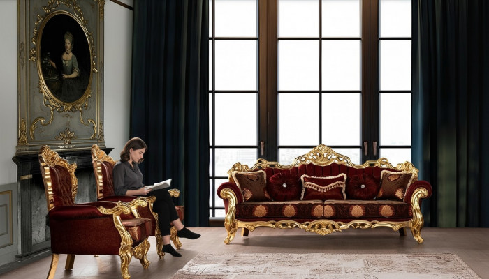 Garnitur Sofas Still Sofa Garnitur 3+1+1 Sëtz Luxus Stëpp Wunnzëmmer Barock