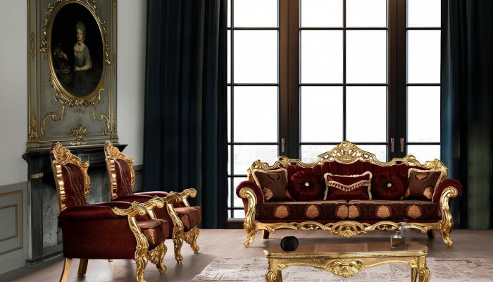 Garnitur Sofas Still Sofa Garnitur 3+1+1 Sëtz Luxus Stëpp Wunnzëmmer Barock