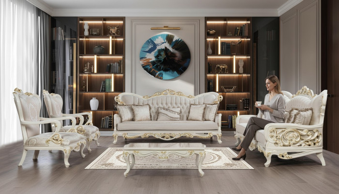 Canapé-Set 3+3+1+1 Sëtzer Dësch Set 5tlg Klassesch Sofas Sessel Luxus Neit