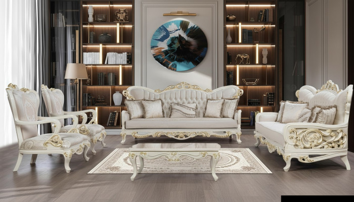 Canapé-Set 3+3+1+1 Sëtzer Dësch Set 5tlg Klassesch Sofas Sessel Luxus Neit
