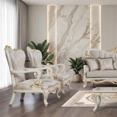 Ohrensessel Sessel Design Polster Barock Sofa Canapé Textil Sitz Wunnzëmmer Stil