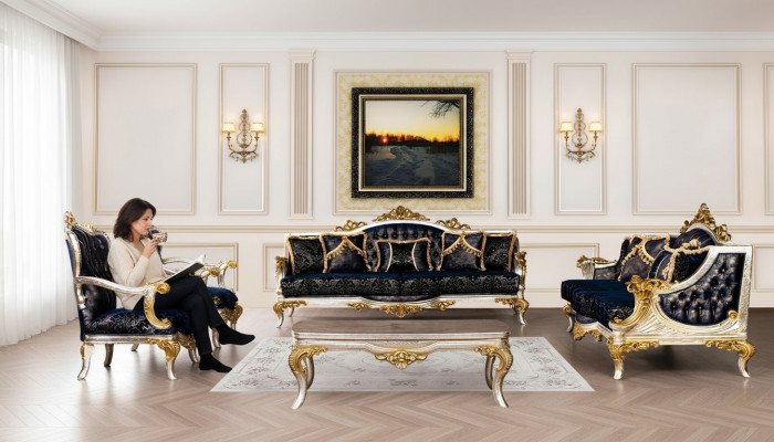 Canapé-Set 3+3+1+1 Sëtzer Couchtisch Klassesch Sofas Fauteuil Luxus Nei Set 5 Deeler