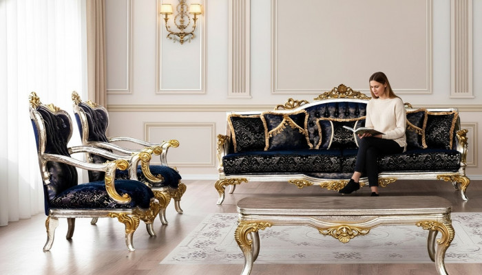 Gruppenset Sofagarnitur 3+1+1 Sëtzer 3tlg. Miwwelen Sofas Fauteuil Luxus Sëtz Barock