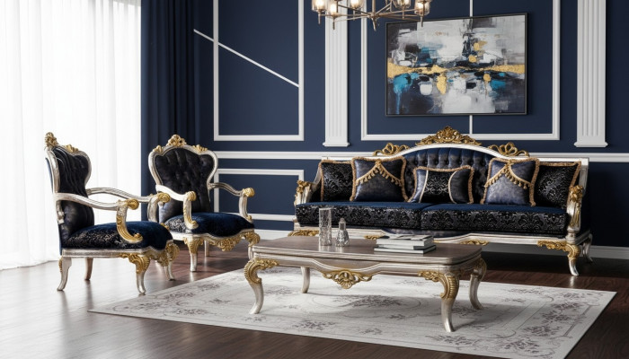 Gruppenset Sofagarnitur 3+1+1 Sëtzer 3tlg. Miwwelen Sofas Fauteuil Luxus Sëtz Barock
