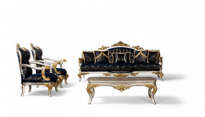 Gruppenset Sofagarnitur 3+1+1 Sëtzer 3tlg. Miwwelen Sofas Fauteuil Luxus Sëtz Barock