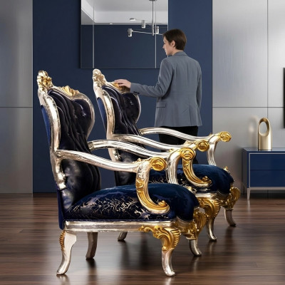 Fautëil Ouerfautëil Design Polster Canapé Couch Barock Sëtz Stil 1 Sëtzer Textil