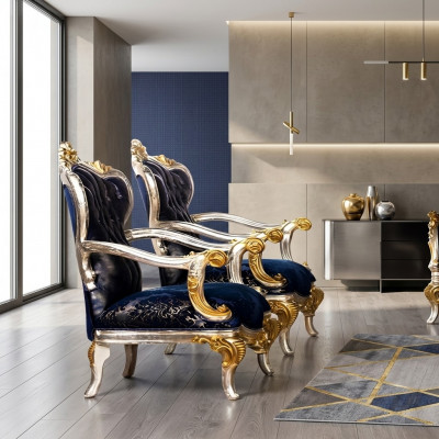 Fautëil Ouerfautëil Design Polster Canapé Couch Barock Sëtz Stil 1 Sëtzer Textil