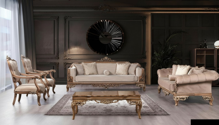 Canapé-Set 3+3+1+1 Sëtz Dësch Chesterfield Sofa Fotell Luxus Set 5 Deeler