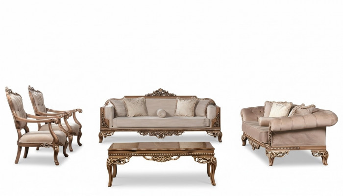 Canapé-Set 3+3+1+1 Sëtz Dësch Chesterfield Sofa Fotell Luxus Set 5 Deeler