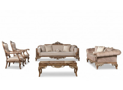 Canapé-Set 3+3+1+1 Sëtz Dësch Chesterfield Sofa Fotell Luxus Set 5 Deeler