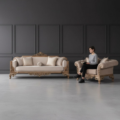 Sofagarnitur 3+3 Sëtzer Chesterfield Sofa Sëtz Luxus Set Stoff Garnitur 2tlg