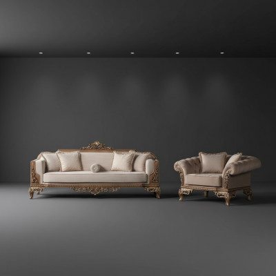 Sofagarnitur 3+3 Sëtzer Chesterfield Sofa Sëtz Luxus Set Stoff Garnitur 2tlg