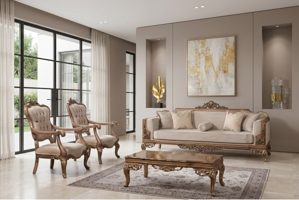 Garnitur Sofa Fotell Sofagarnitur 3+1+1 Sëtz Luxus Grupp Barock Rokoko Miwwelen