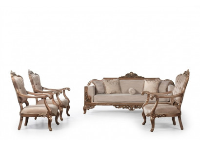 Garnitur Sofa Fotell Sofagarnitur 3+1+1 Sëtz Luxus Grupp Barock Rokoko Miwwelen