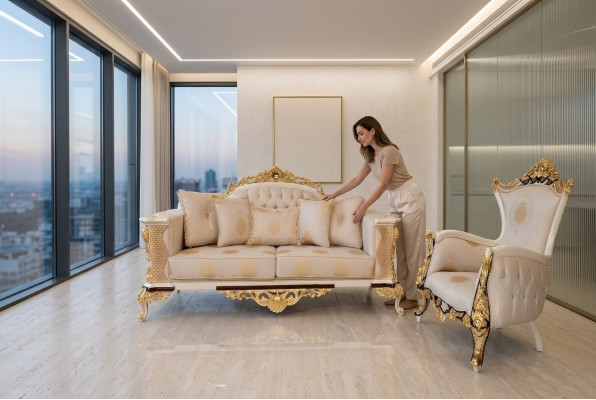 Dräisëtzer Canapé 3 Sëtzer Klassesch Canapé Sofas Couch Stoff Stil Baroque Miwwel Neit
