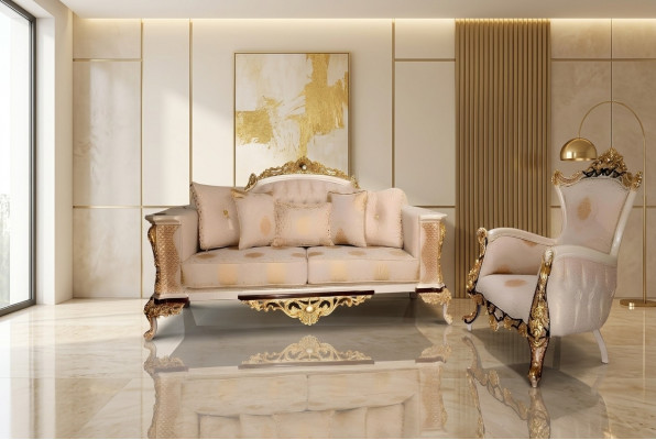 Dräisëtzer Canapé 3 Sëtzer Klassesch Canapé Sofas Couch Stoff Stil Baroque Miwwel Neit